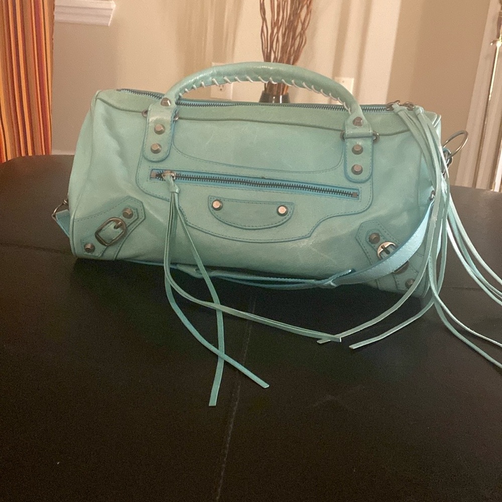 Blue Leather authentic Balenciaga Shoulder Bag with Structured Shape - Picture 6 of 6